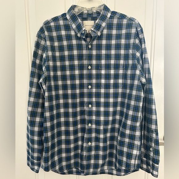 American Eagle Men's Blue and Green Plaid Button Down Shirt Size Large - Picture 2 of 8